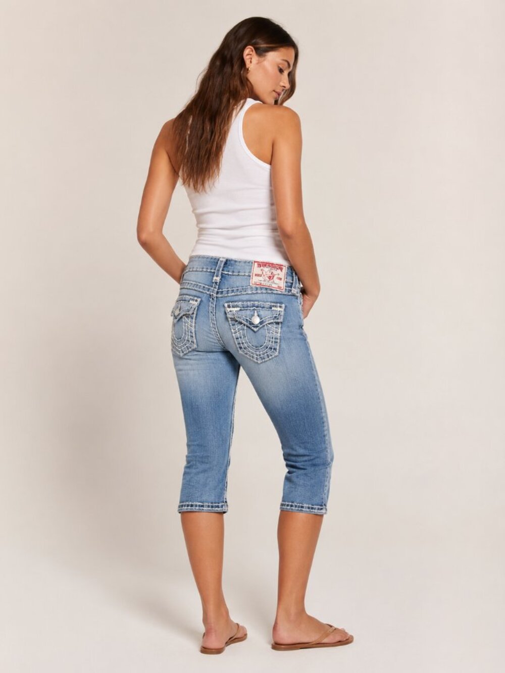 Vintage True Religion Lily Super T Capri Jeans Size 26 Light Wash Thick Stitch